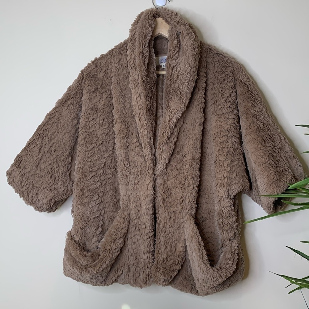 Jolt | Brown Shag Fur Ultra Teddy 3/4 Sleeve Slouch Pocket Fully Lined Jacket M